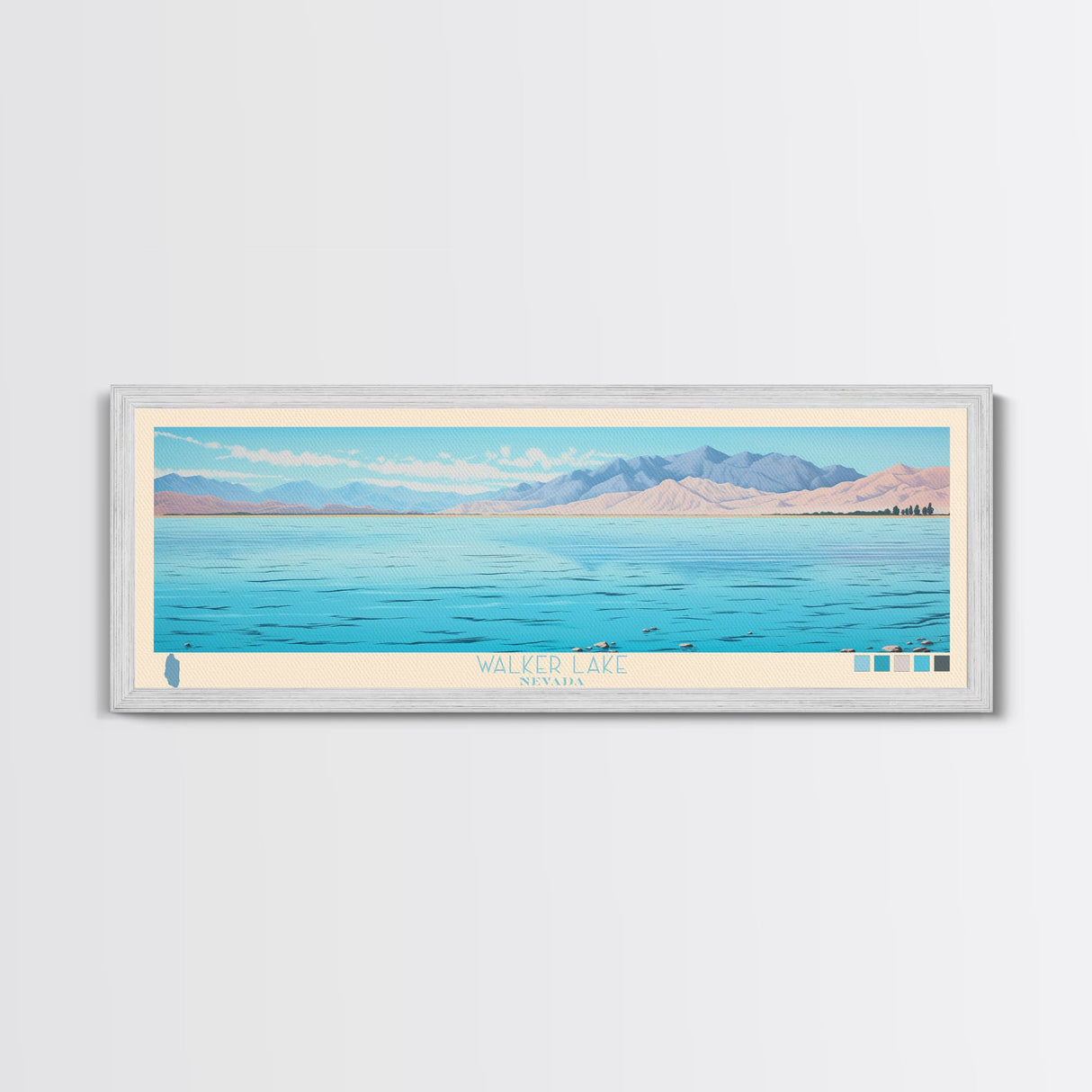 Walker Lake, Nevada Framed Canvas Print, Panoramic Lake House Decor, Midcentury Modern Art, Pop Art, Travel Poster, Bedroom Wall Art