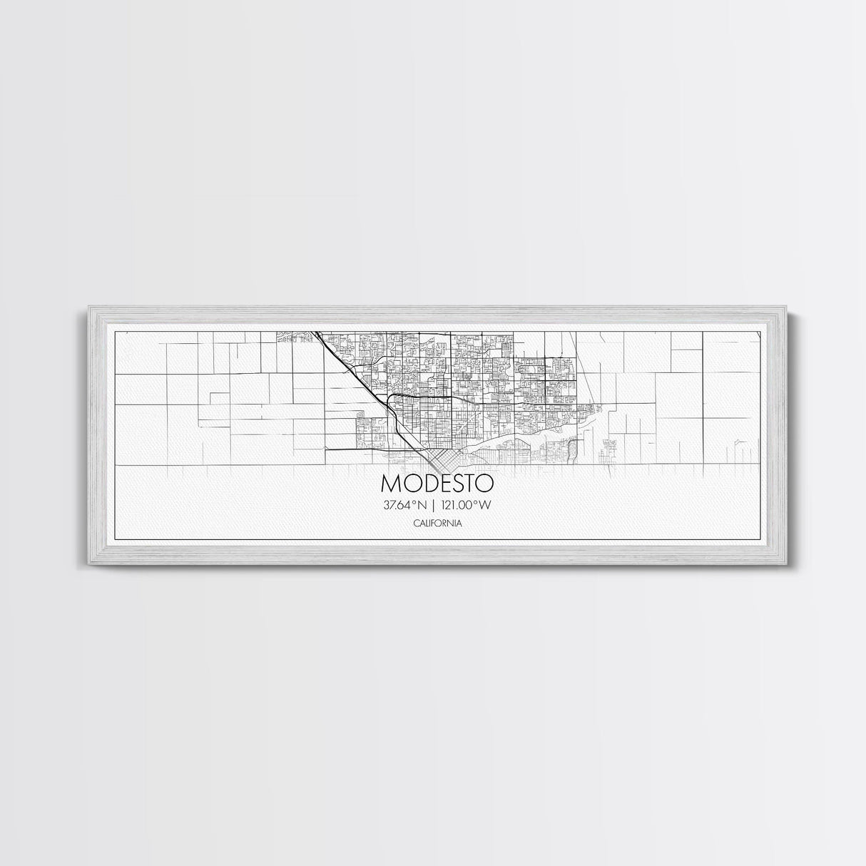 Panoramic Modesto City Map, California Art, Map Print, Minimalist Wall Art, Canvas Art, Housewarming Gift, Street Map Art, Closing Gift