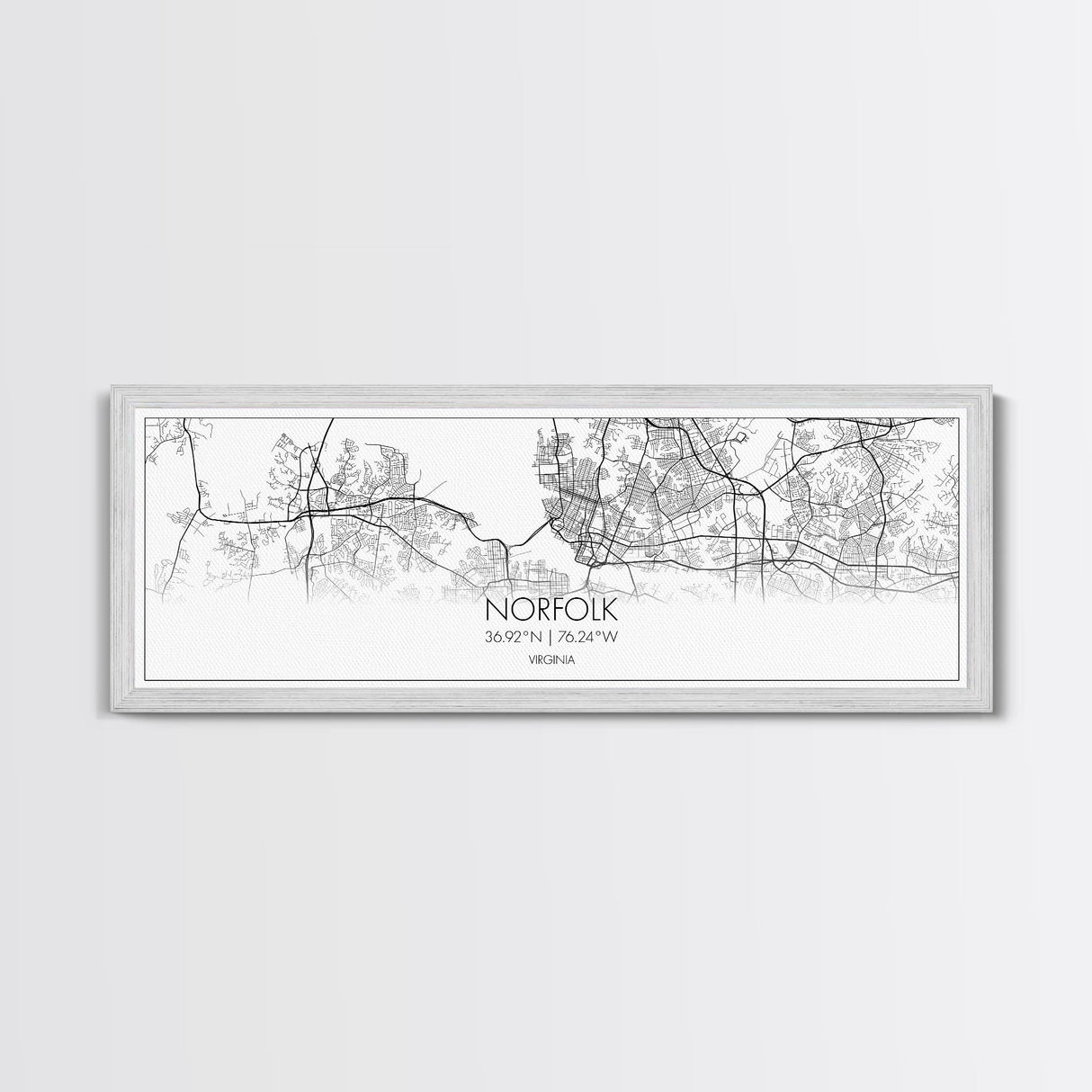 Panoramic Norfolk City Map, Virginia Art, Map Print, Minimalist Wall Art, Canvas Art, Housewarming Gift, Street Map Art, Closing Gift