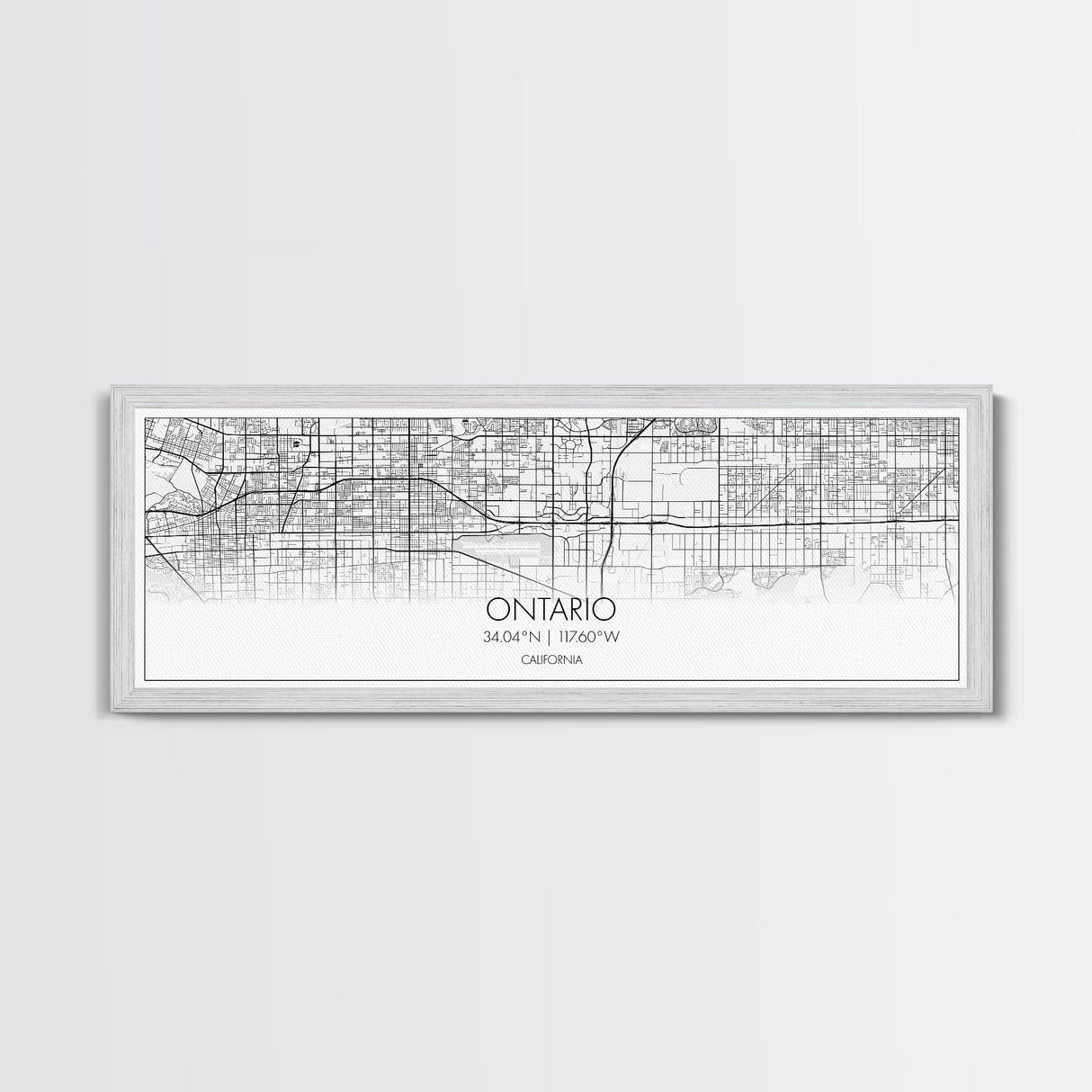 Panoramic Ontario City Map, California Art, Map Print, Minimalist Wall Art, Canvas Art, Housewarming Gift, Street Map Art, Closing Gift