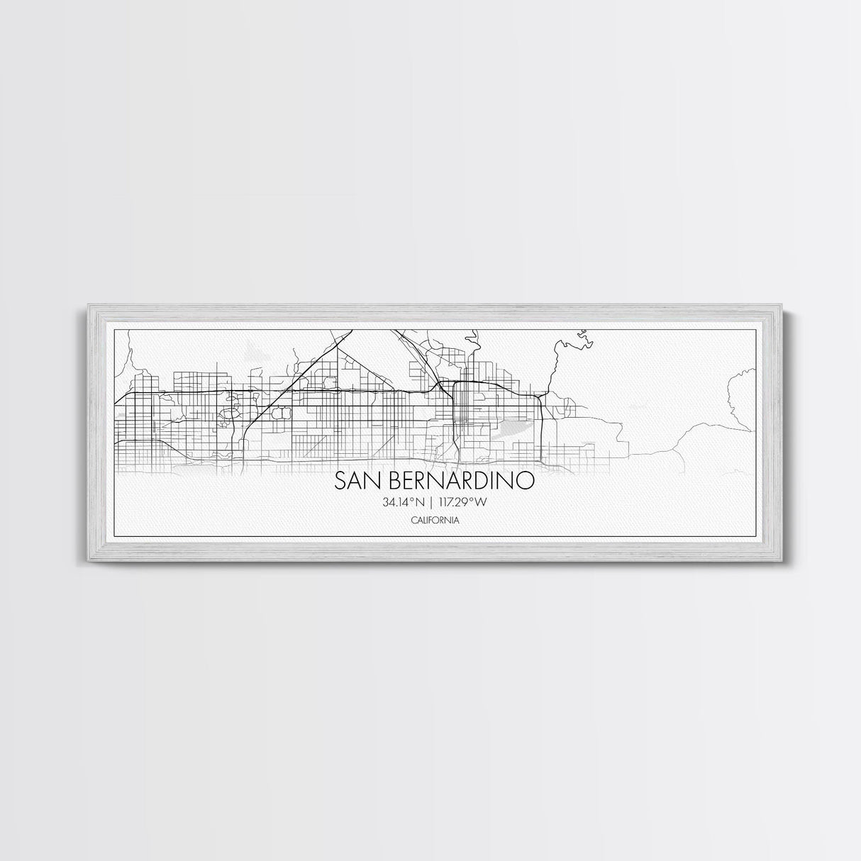 Panoramic San Bernardino City Map, California Art, Map Print, Minimalist Wall Art, Canvas Art, Housewarming Gift, Street Map, Closing Gift