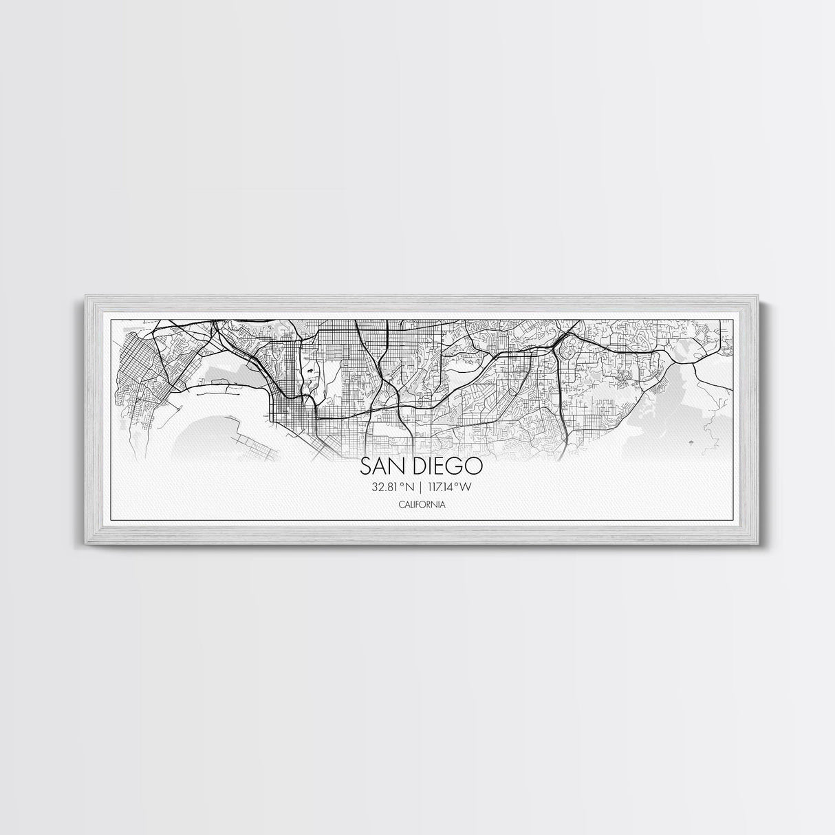 Panoramic San Diego City Map, California Art, Map Print, Minimalist Wall Art, Canvas Art, Housewarming Gift, Street Map Art, Closing Gift