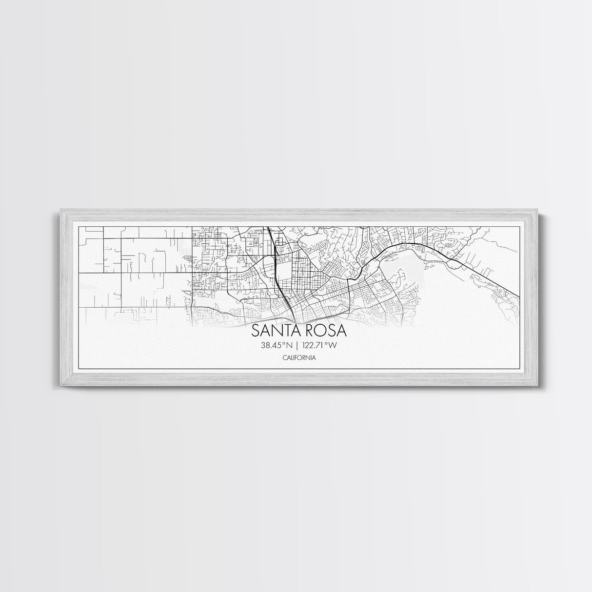 Panoramic Santa Rosa City Map, California Art, Map Print, Minimalist Wall Art, Canvas Art, Housewarming Gift, Street Map Art, Closing Gift