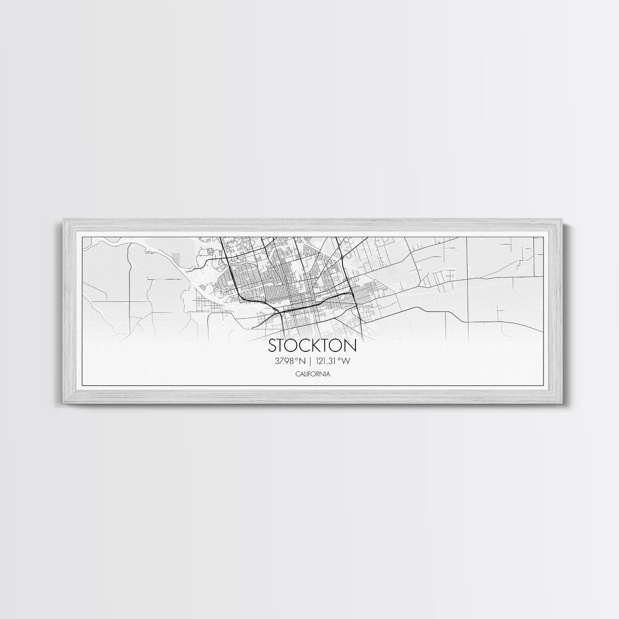 Panoramic Stockton City Map, California Art, Map Print, Minimalist Wall Art, Canvas Art, Housewarming Gift, Street Map Art, Closing Gift