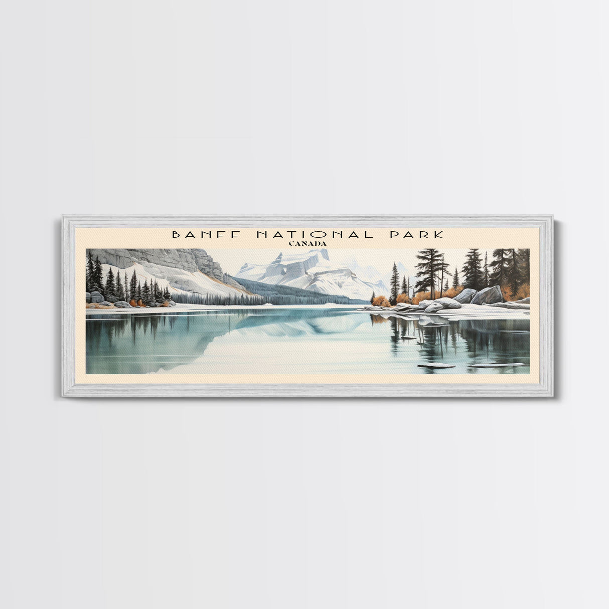 Banff National Park COUNTRY | Framed Travel Poster Canvas Print | Trendy Wall Art | Watercolor Painting | Living Room Art | Unique Art