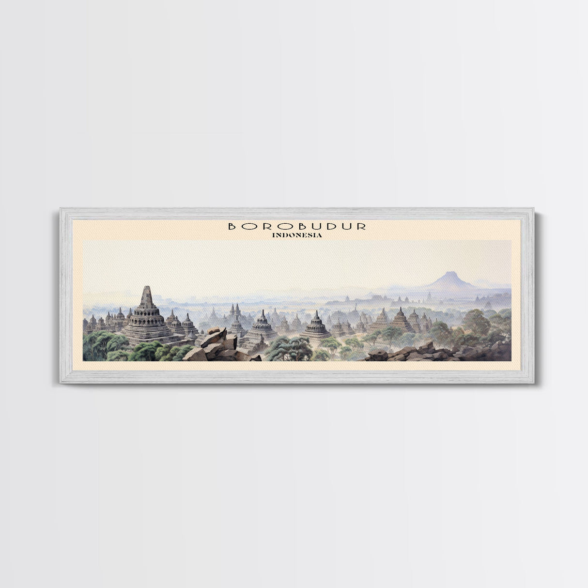 Borobudur Travel Poster Print, Framed Canvas Print, COUNTRY Travel Art, Wood Framed Art, Wall Hanging, Home Decor