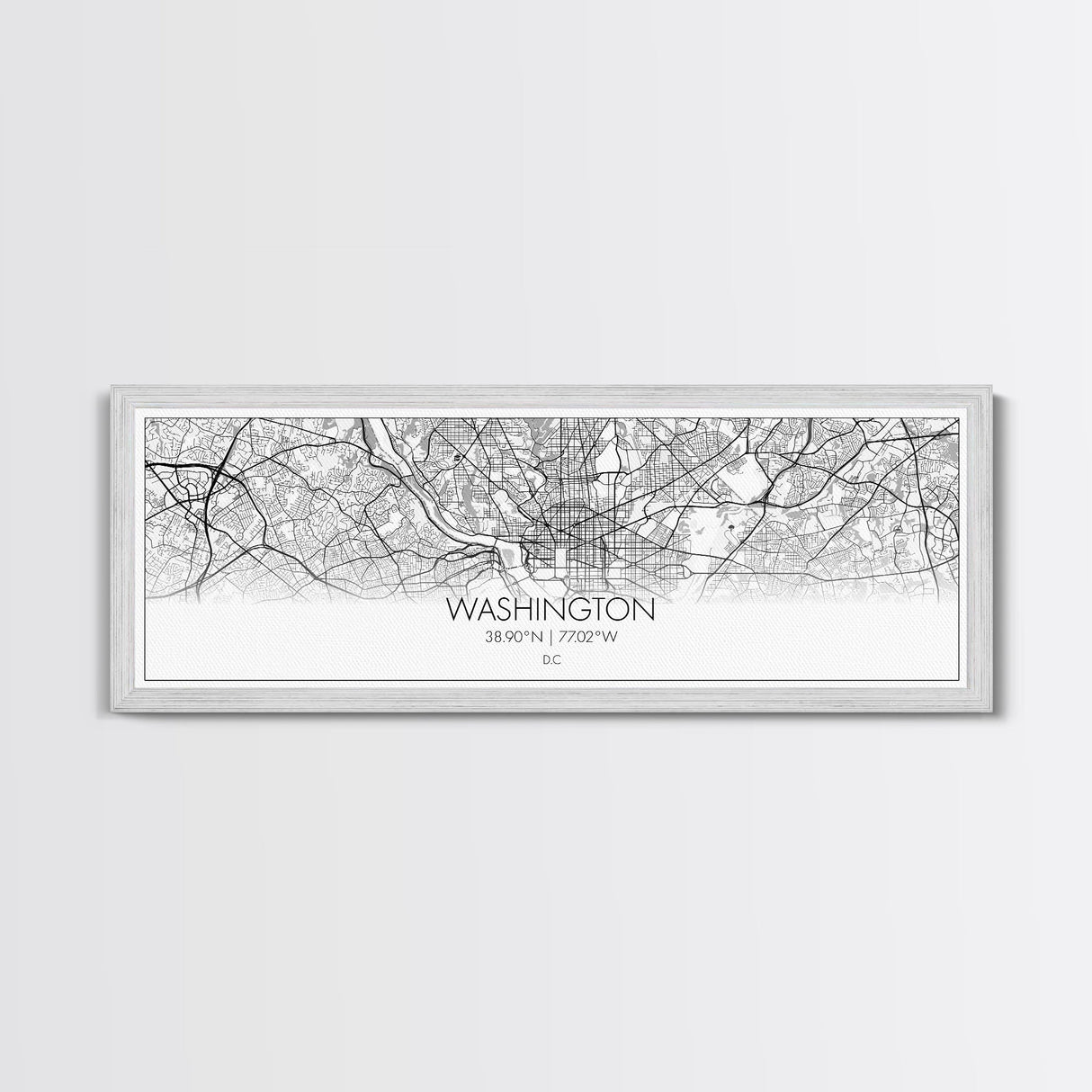 Panoramic Washington City Map, District Of Columbia, Map Print, Minimalist Wall Art, Canvas Art, Housewarming Gift, Street Map, Closing Gift