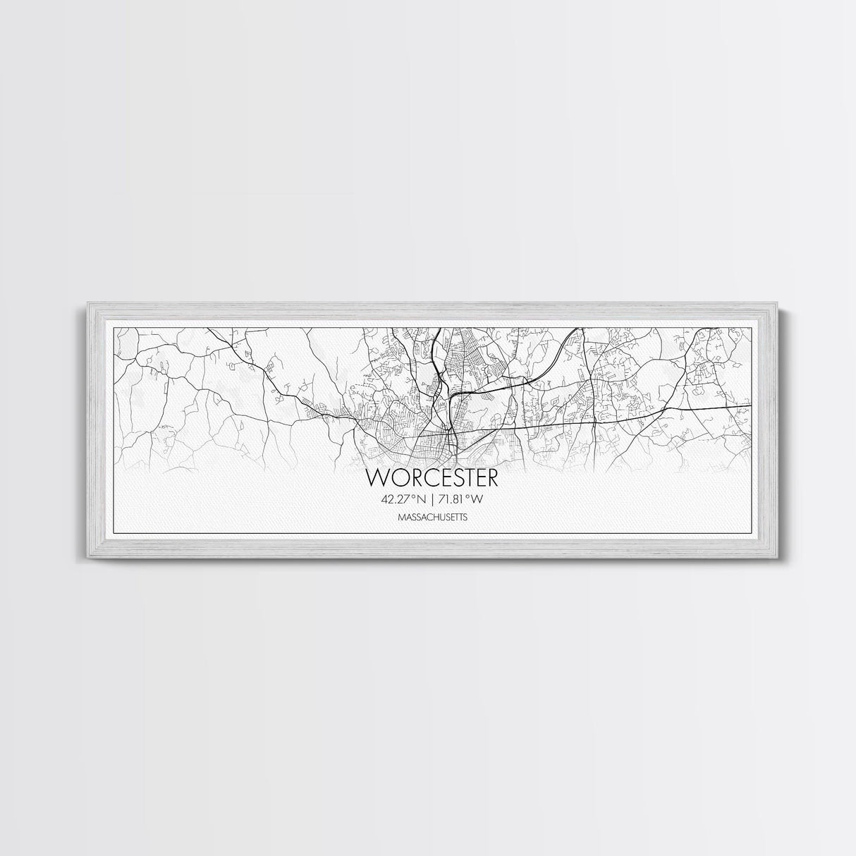 Panoramic Worcester City Map, Massachusetts Art, Map Print, Minimalist Wall Art, Canvas Art, Housewarming Gift, Street Map Art, Closing Gift