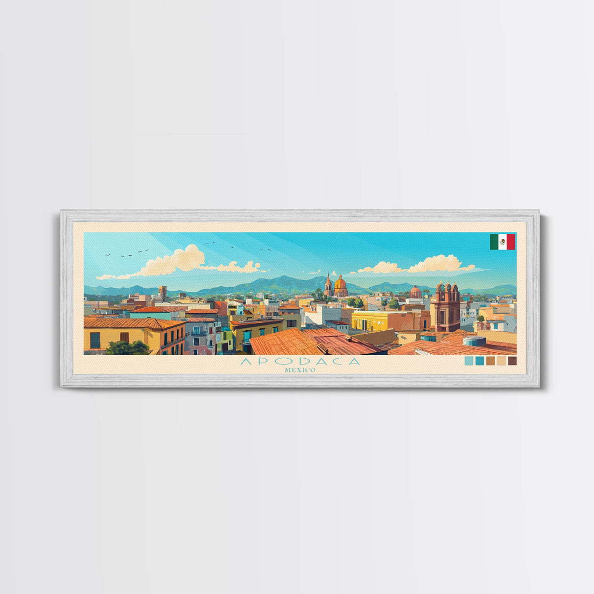 Apodaca, Mexico Panoramic Travel Poster Canvas Print, Apodaca, Mexico Painting, Mexico Art, Apodaca Panoramic Travel Art, Travel Painting