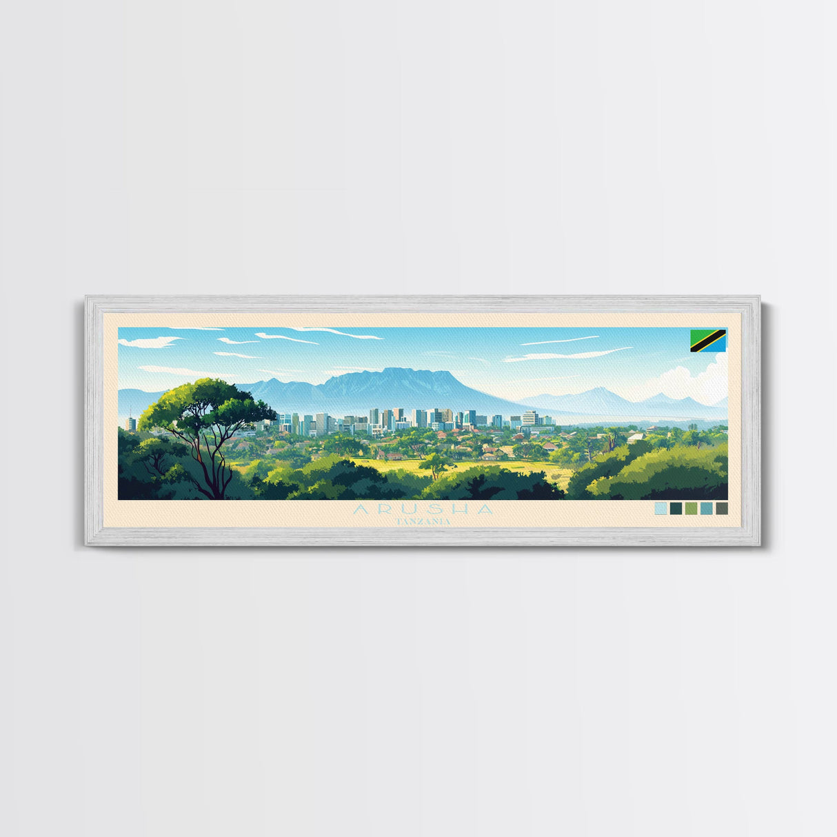 Arusha, Tanzania Panoramic Travel Poster Canvas Print, Arusha, Tanzania Painting, Tanzania Art, Arusha Travel Art, Guest Room Painting