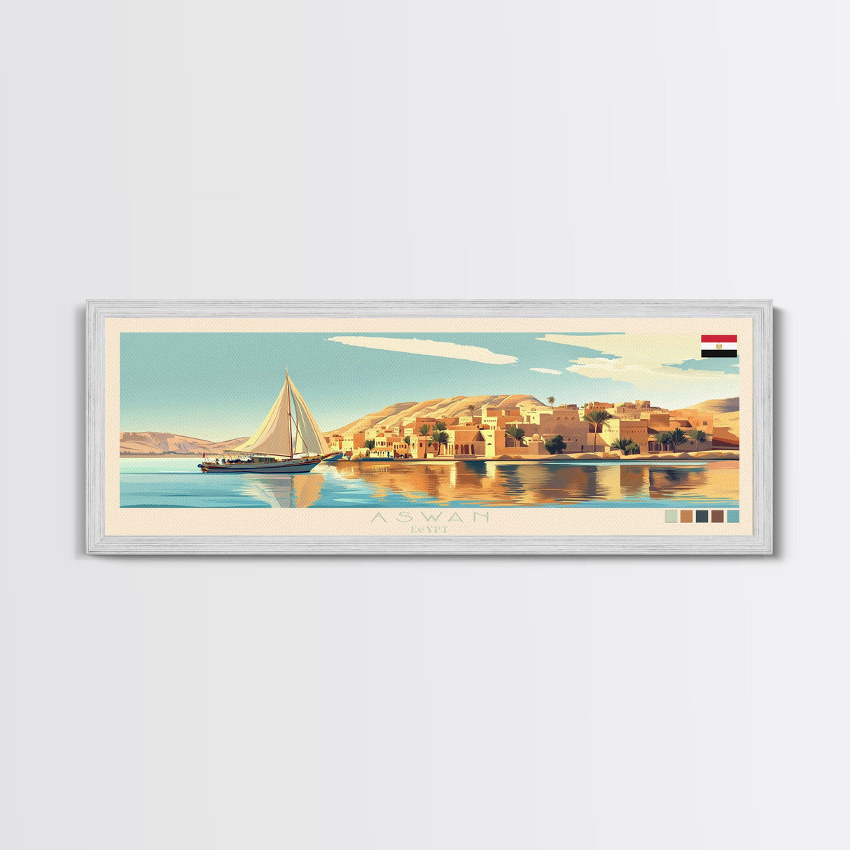 Aswan, Egypt Travel Poster Panoramic Canvas Print, Aswan, Egypt Painting, Egypt Art, Aswan Travel Art, Guest Room Painting