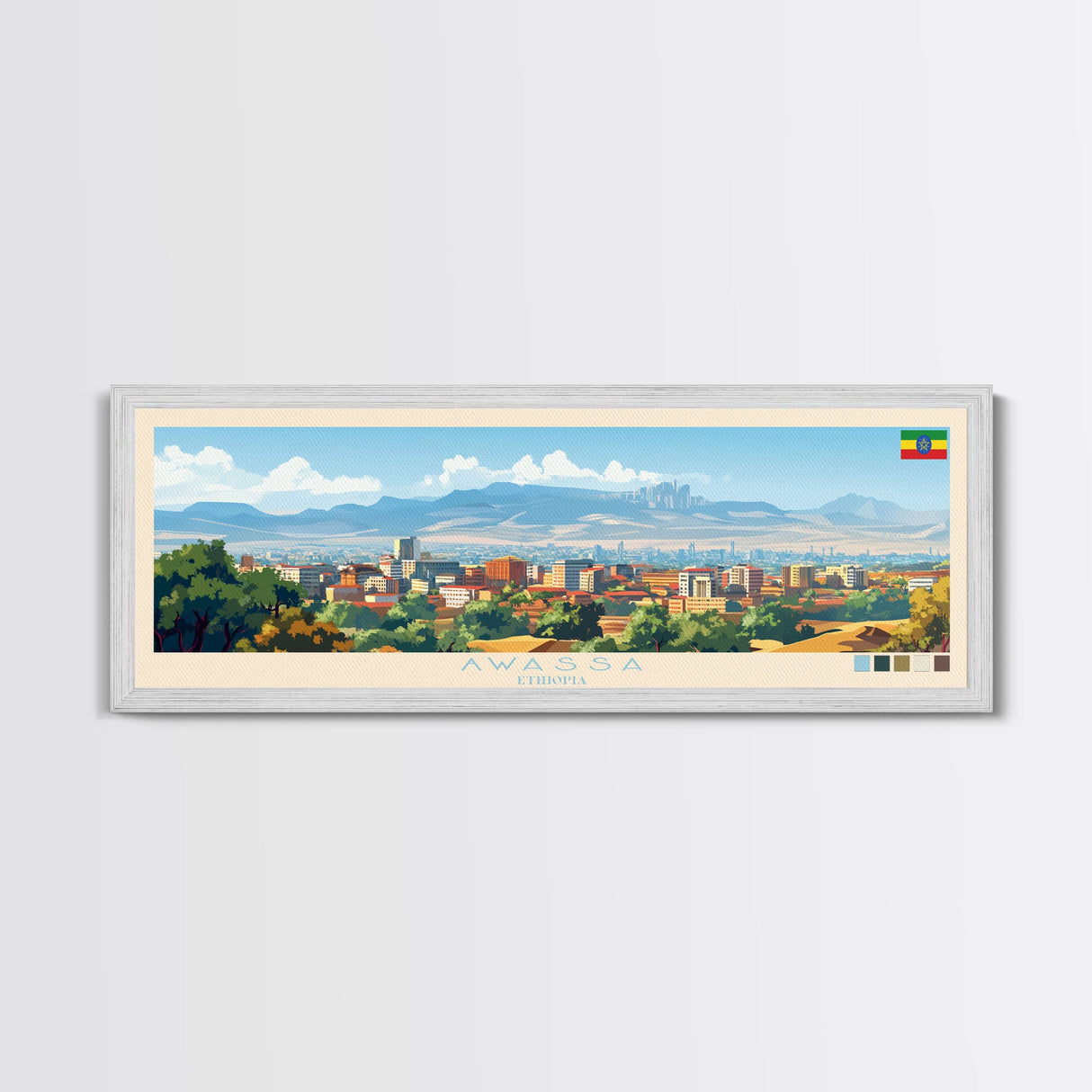 Panoramic Travel Poster Awassa, Ethiopia Canvas Print, Awassa, Ethiopia Painting, Ethiopia Art, Awassa Travel Art, Guest Room Painting