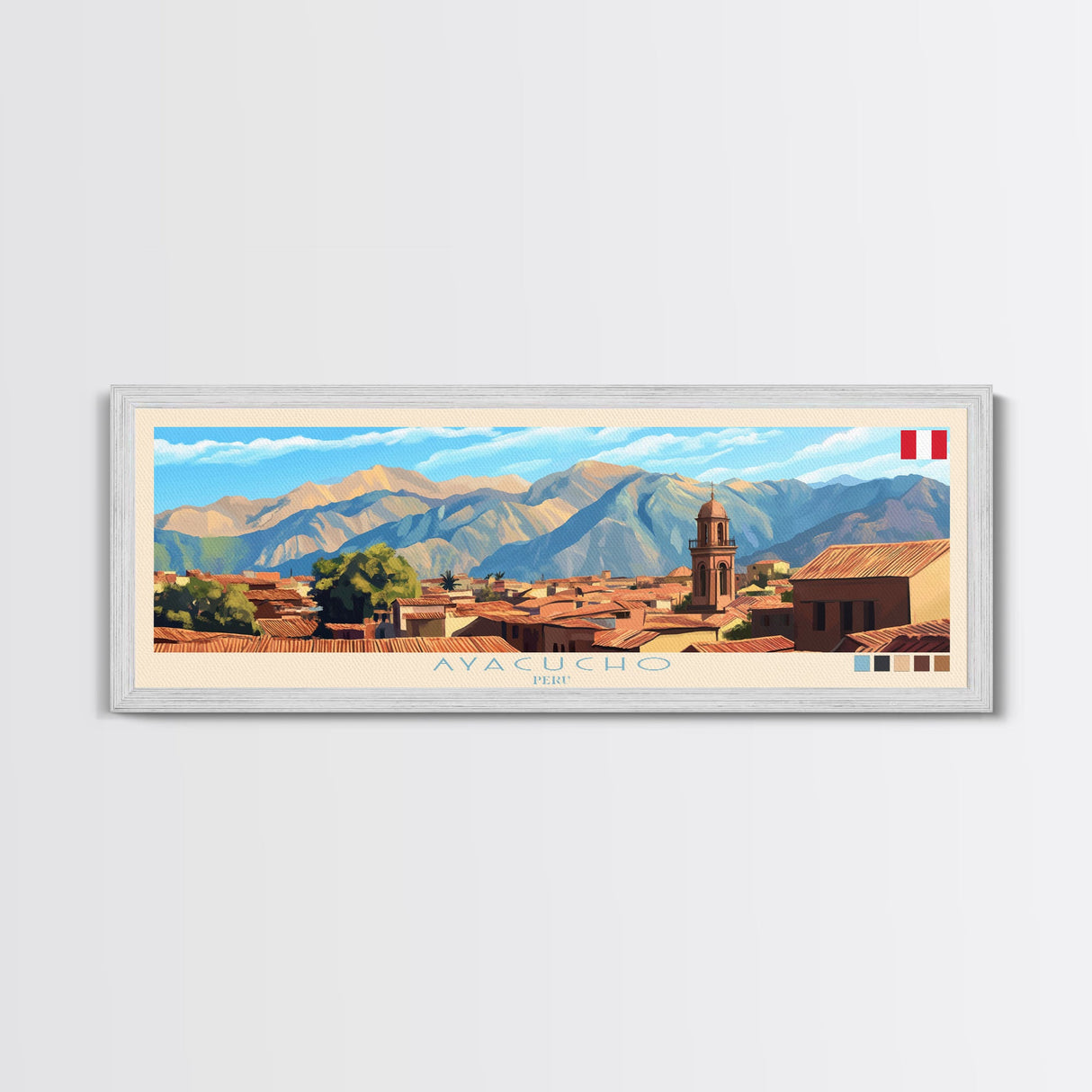 Ayacucho, Peru Panoramic Travel Poster Canvas Print, Ayacucho, Peru Painting, Peru Art, Ayacucho Travel Art, Guest Room Painting