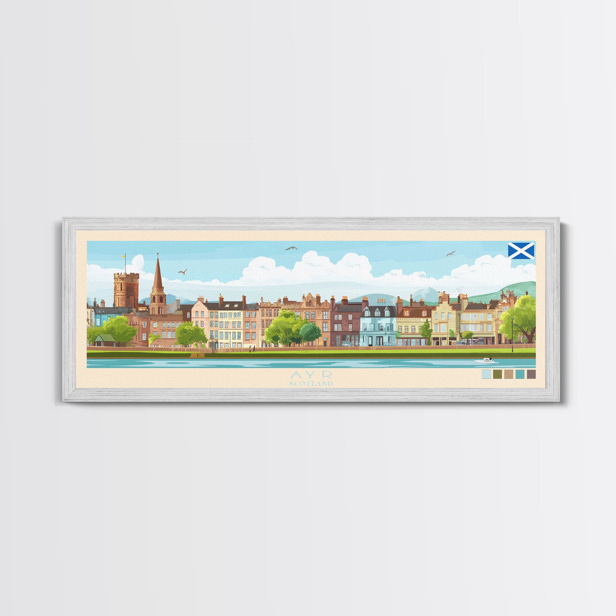 Ayr, Scotland Panoramic Travel Poster Canvas Print, Ayr, Scotland Painting, Scotland Art, Ayr Travel Art, Living Room Painting