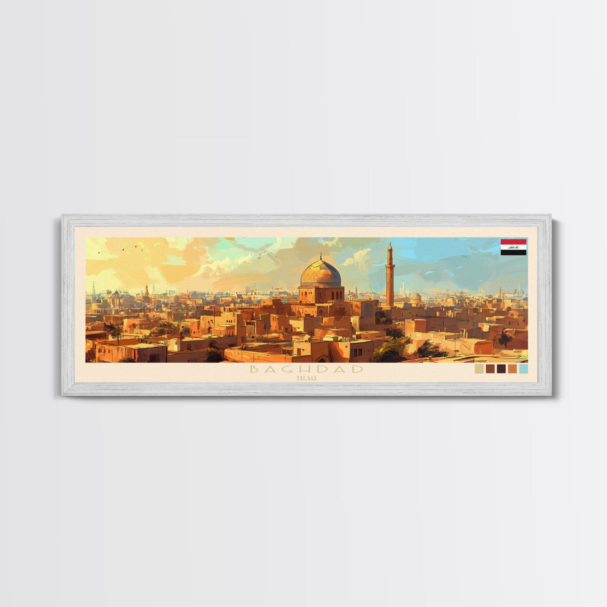 Baghdad, Iraq Panoramic Travel Poster Canvas Print, Baghdad, Iraq Painting, Iraq Art, Baghdad Panoramic Travel Art, Travel Painting