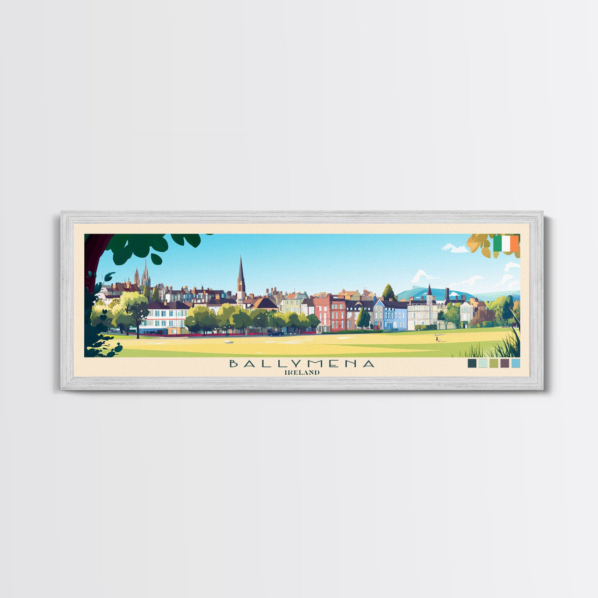 Ballymena, Ireland Travel Poster Panoramic Canvas Print, Ballymena, Ireland Painting, Ireland Art, Ballymena Travel Art, Guest Room Painting