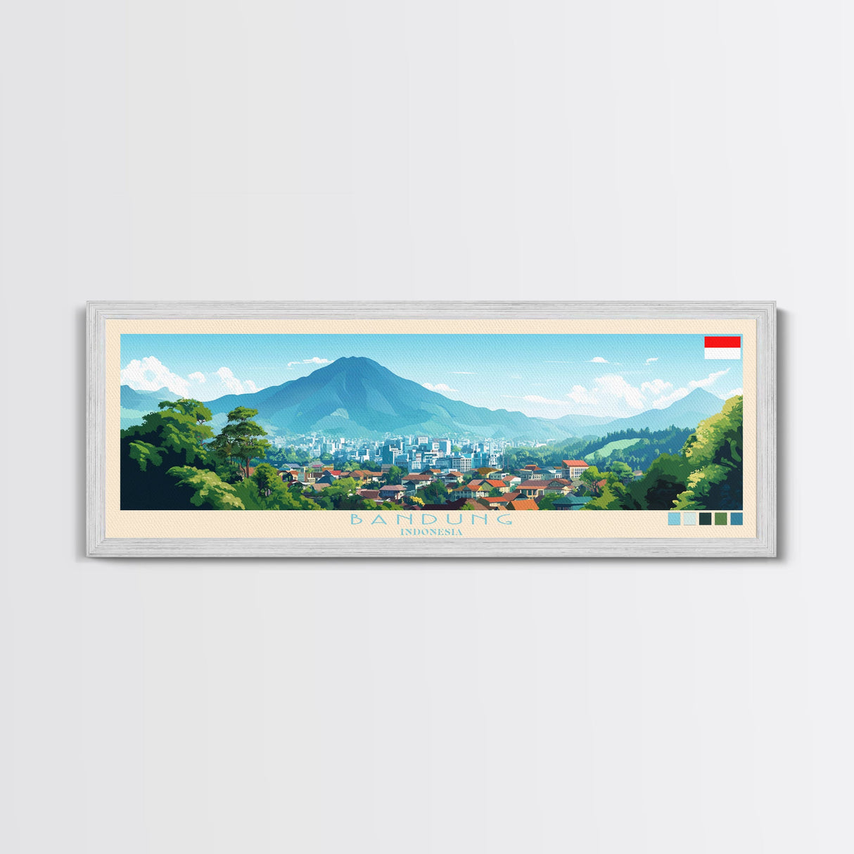 Panoramic Travel Poster Bandung, Indonesia Canvas Print, Bandung, Indonesia Painting, Indonesia Art, Bandung Travel Art, Guest Room Painting