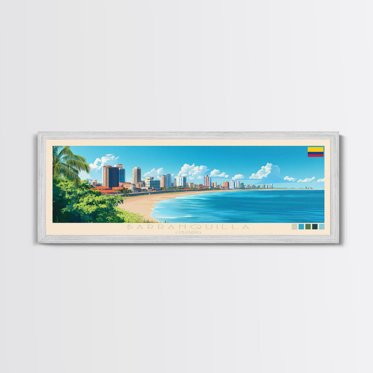 Barranquilla, Colombia Travel Poster Panoramic Canvas Print, Barranquilla, Colombia Painting, Colombia Art, Barranquilla Travel Art, Guest Room Painting