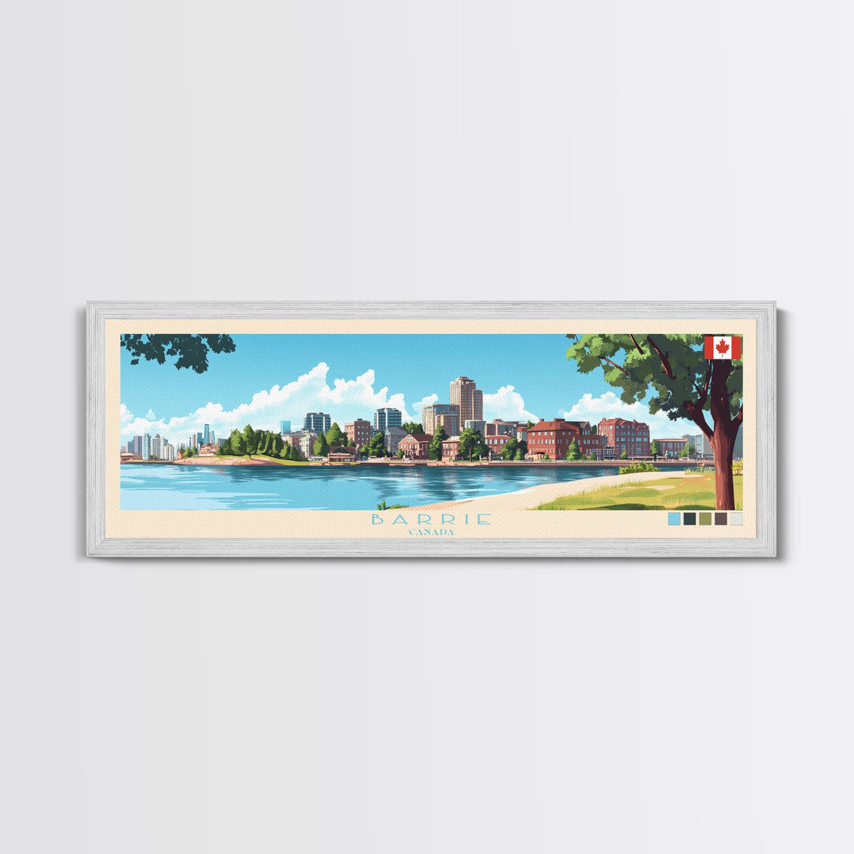 Barrie, Canada Panoramic Travel Poster Canvas Print, Barrie, Canada Painting, Canada Art, Barrie Panoramic Travel Art, Travel Painting