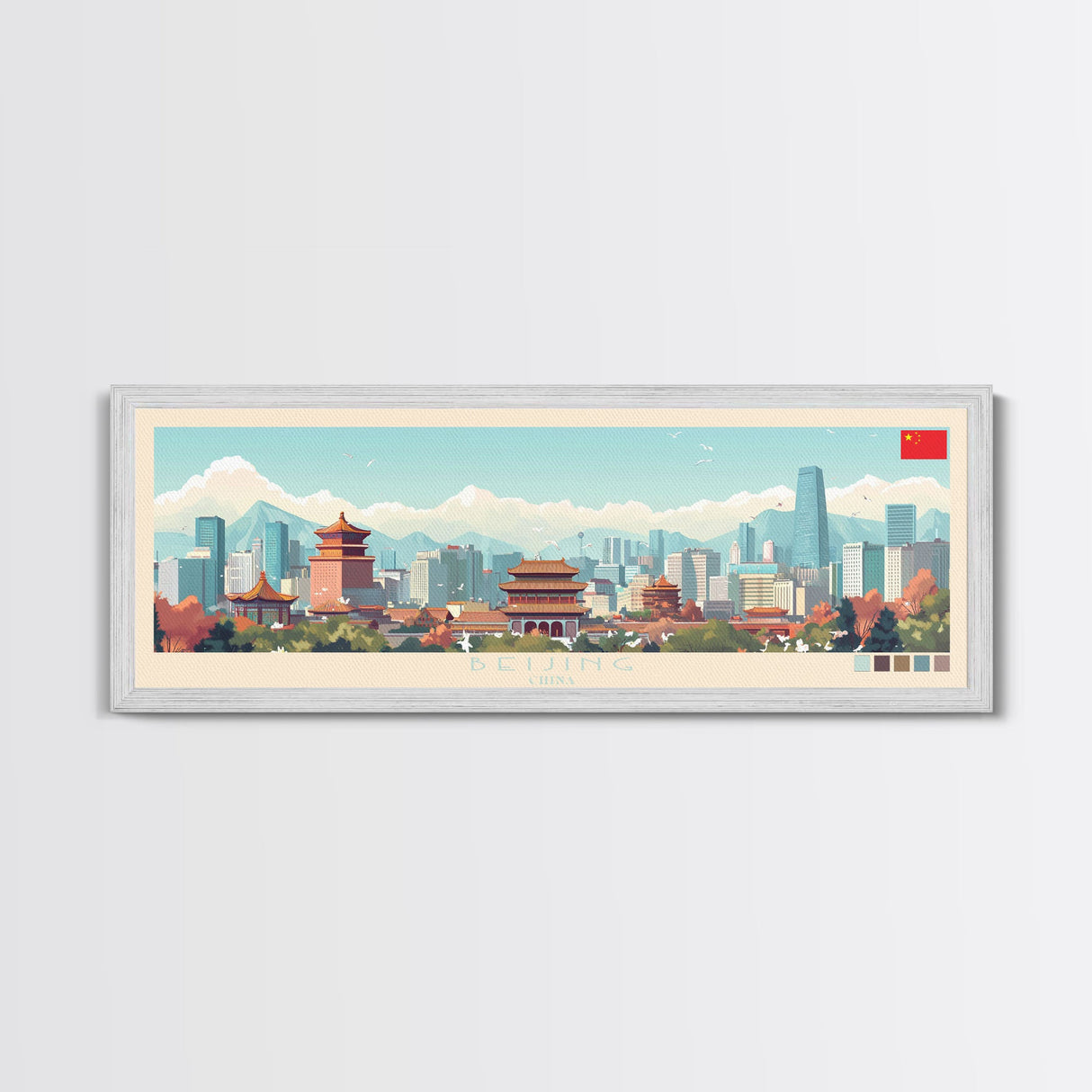 Beijing, China Panoramic Travel Poster Canvas Print, Beijing, China Painting, China Art, Beijing Travel Art, Guest Room Painting