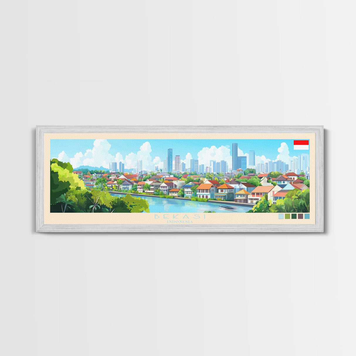 Bekasi, Indonesia Travel Poster Panoramic Canvas Print, Bekasi, Indonesia Painting, Indonesia Art, Bekasi Travel Art, Guest Room Painting