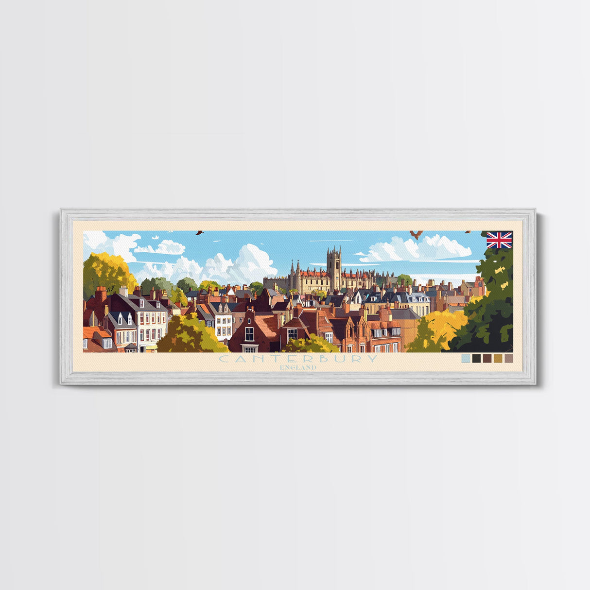 Panoramic Travel Poster Canterbury, England Canvas Print, Canterbury, England Painting, England Art, Canterbury Travel Art, Guest Room Painting