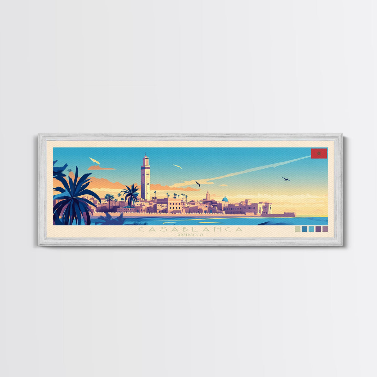 Panoramic Travel Poster Casablanca, Morocco Canvas Print, Casablanca, Morocco Painting, Morocco Art, Casablanca Travel Art, Guest Room Painting