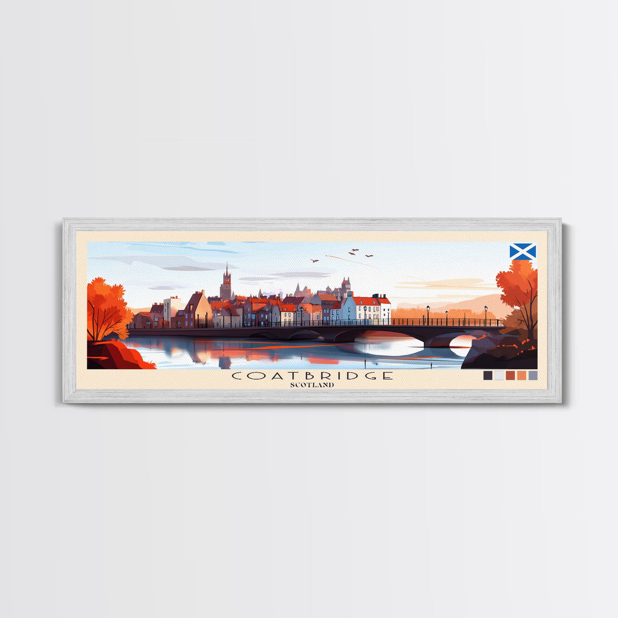 Coatbridge, Scotland Panoramic Travel Poster Canvas Print, Coatbridge, Scotland Painting, Scotland Art, Coatbridge Panoramic Travel Art, Travel Painting