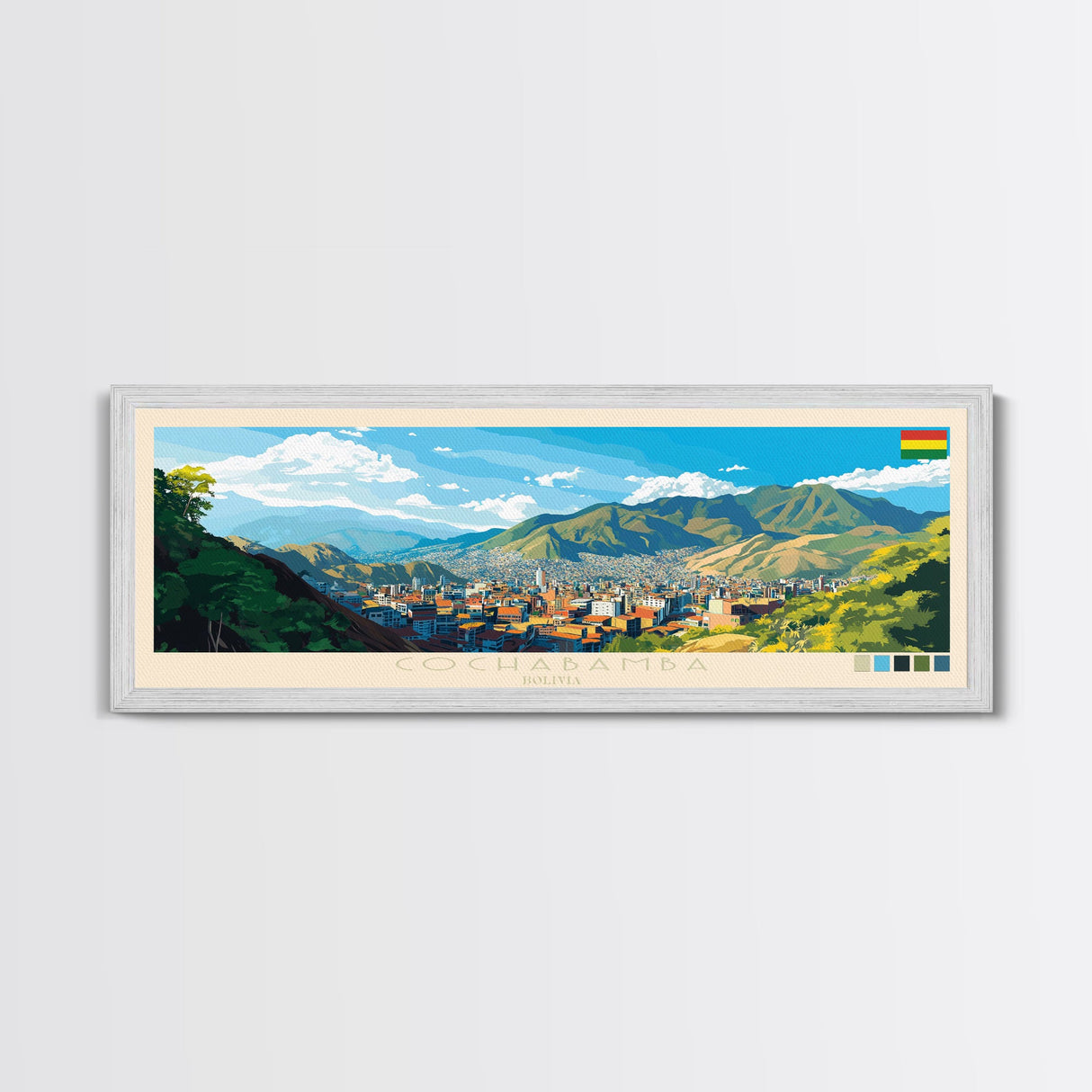 Cochabamba, Bolivia Panoramic Travel Poster Canvas Print, Cochabamba, Bolivia Painting, Bolivia Art, Cochabamba Travel Art, Living Room Painting