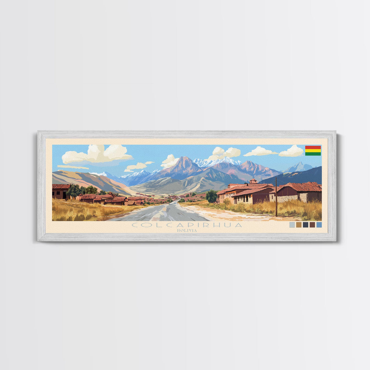 Colcapirhua, Bolivia Travel Poster Panoramic Canvas Print, Colcapirhua, Bolivia Painting, Bolivia Art, Colcapirhua Travel Art, Guest Room Painting