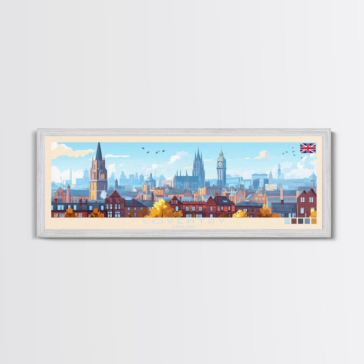 Coventry, England Travel Poster Panoramic Canvas Print, Coventry, England Painting, England Art, Coventry Travel Art, Guest Room Painting