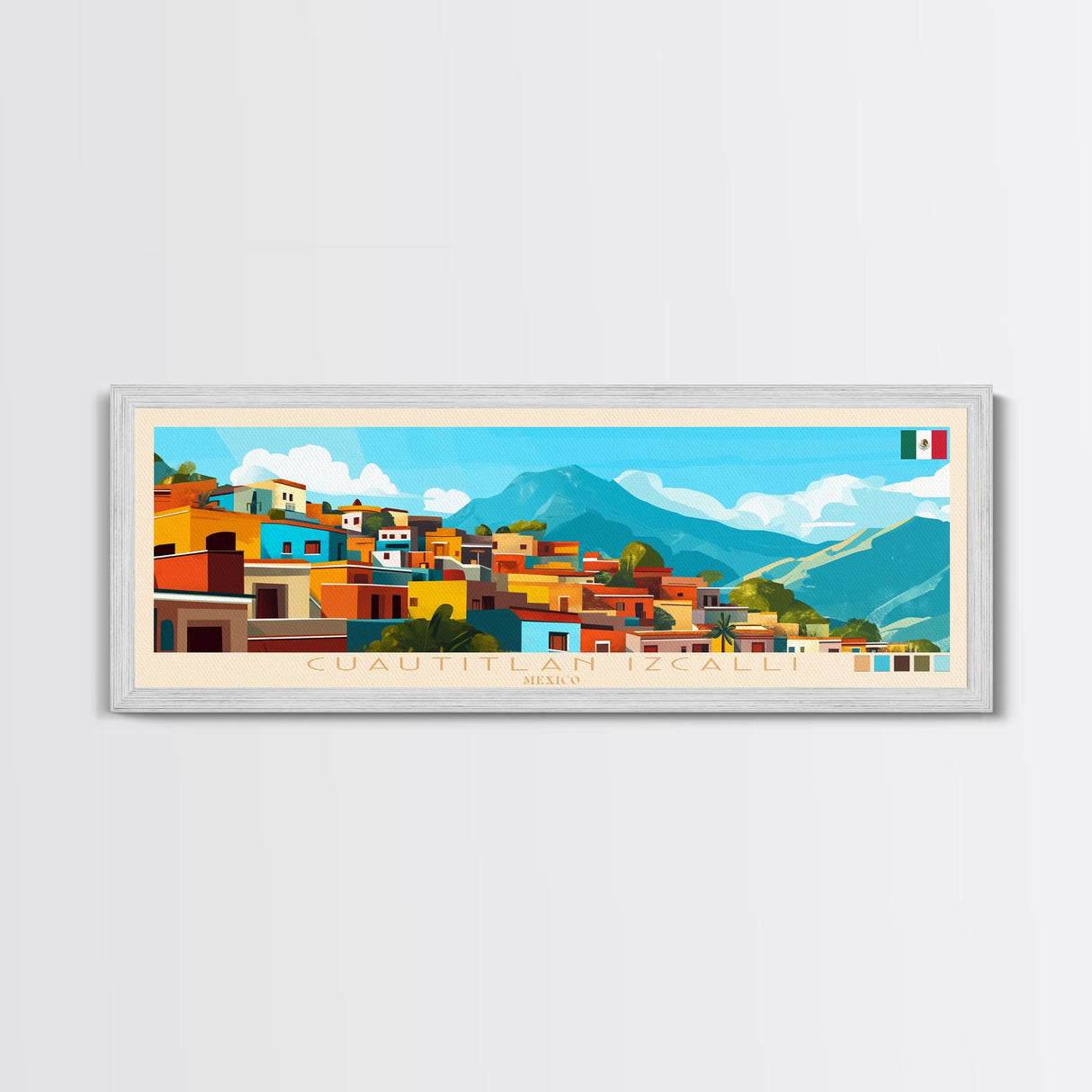 Cuautitlan Izcalli, Mexico Panoramic Travel Poster Canvas Print, Cuautitlan Izcalli, Mexico Painting, Mexico Art, Cuautitlan Izcalli Panoramic Travel Art, Travel Painting