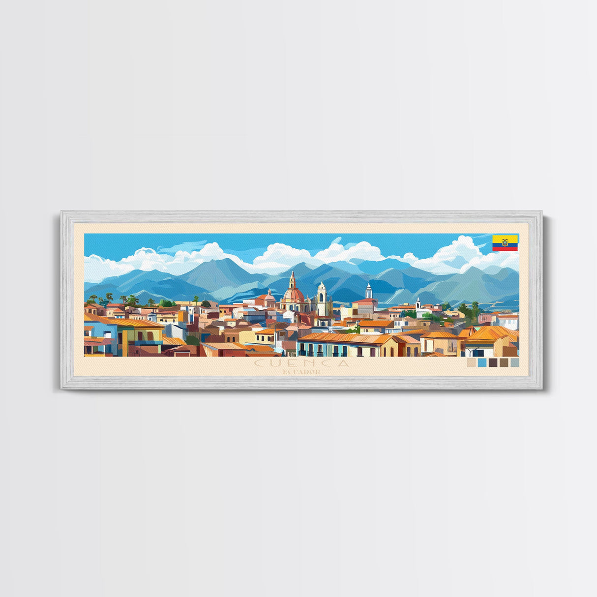 Cuenca, Ecuador Panoramic Travel Poster Canvas Print, Cuenca, Ecuador Painting, Ecuador Art, Cuenca Travel Art, Guest Room Painting