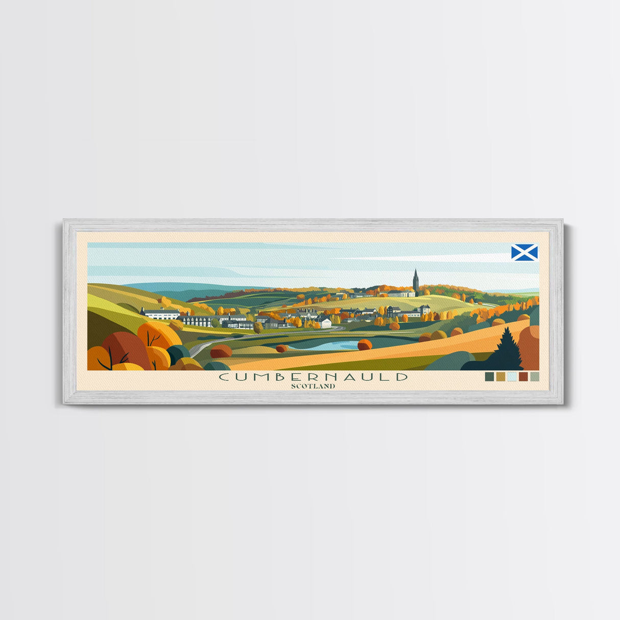 Cumbernauld, Scotland Panoramic Travel Poster Canvas Print, Cumbernauld, Scotland Painting, Scotland Art, Cumbernauld Travel Art, Guest Room Painting