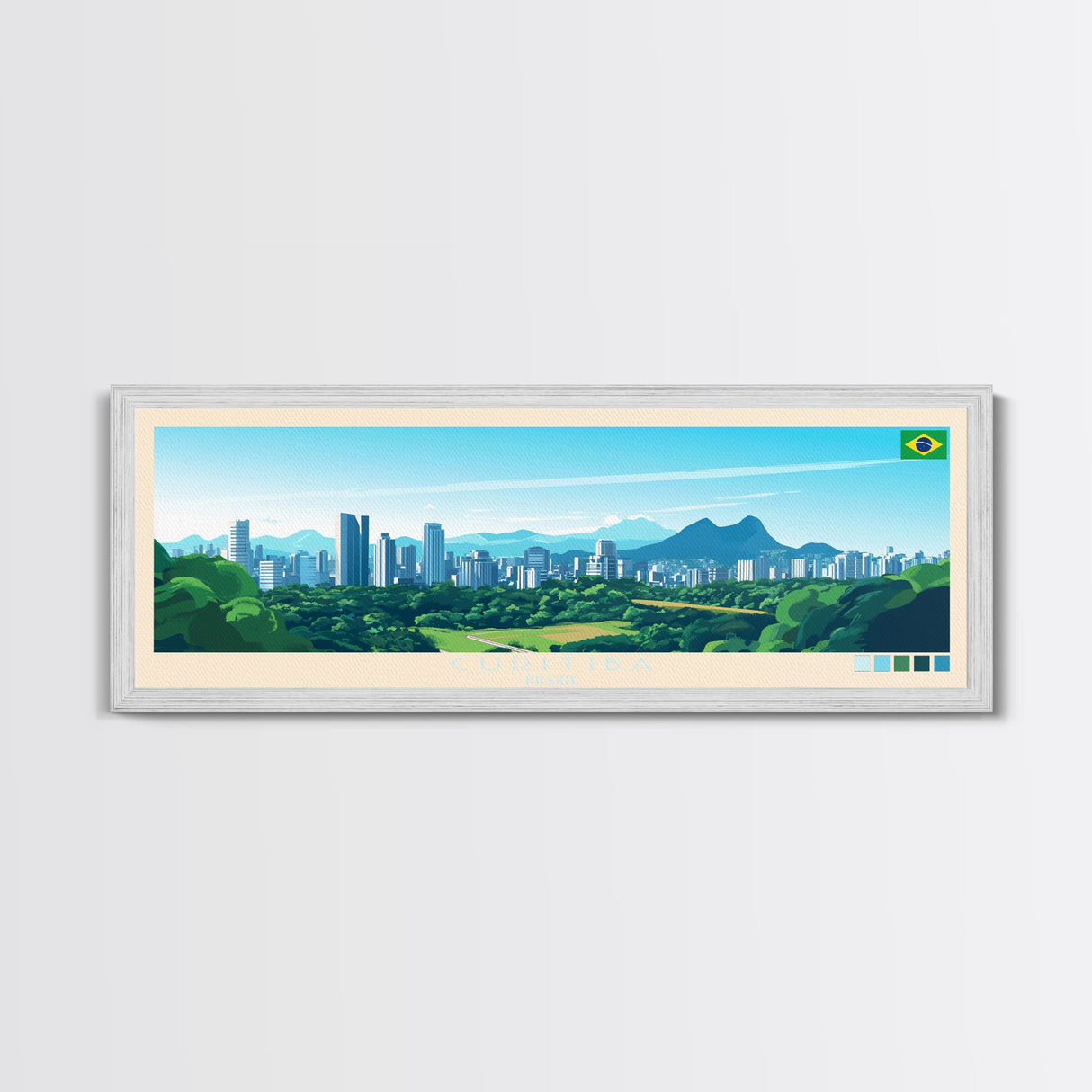 Curitiba, Brazil Panoramic Travel Poster Canvas Print, Curitiba, Brazil Painting, Brazil Art, Curitiba Travel Art, Living Room Painting