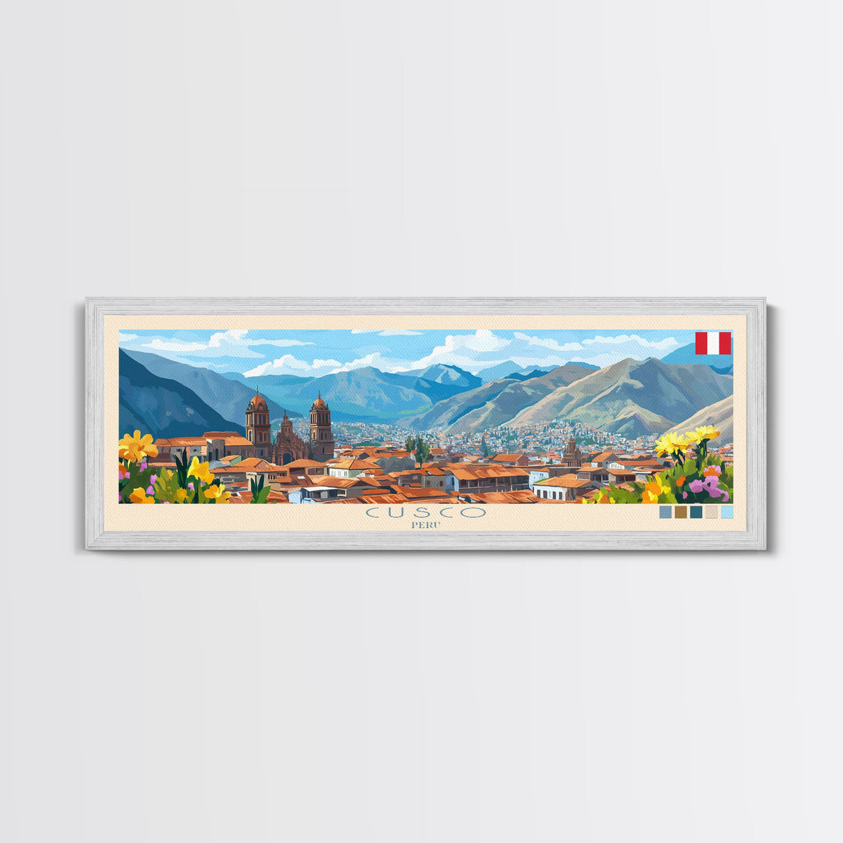 Cusco, Peru Travel Poster Panoramic Canvas Print, Cusco, Peru Painting, Peru Art, Cusco Travel Art, Guest Room Painting