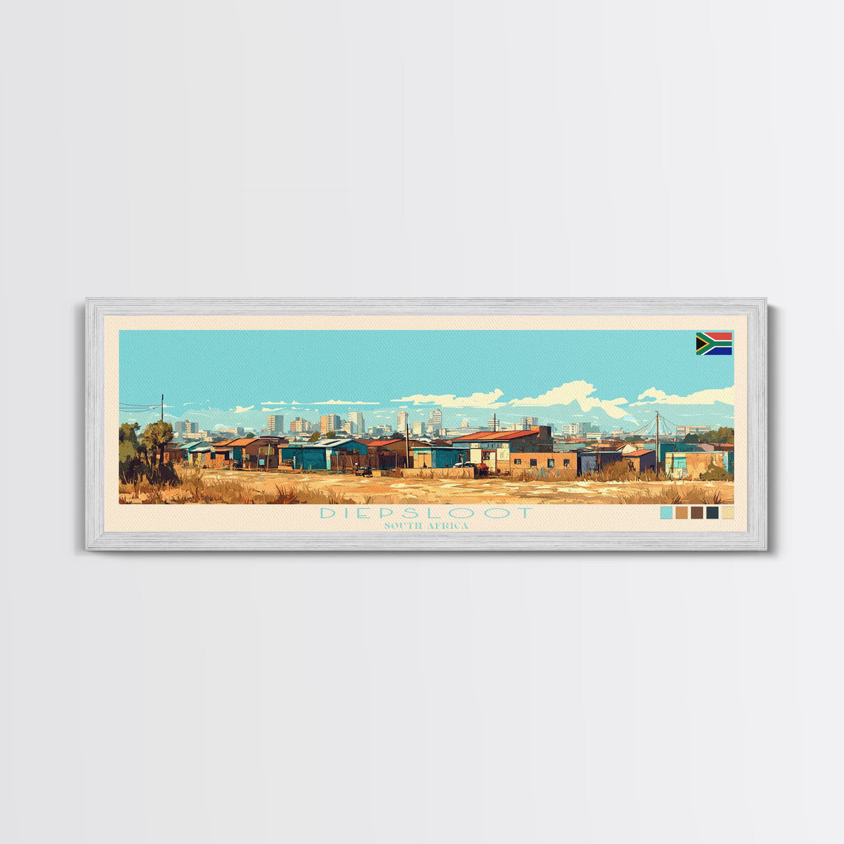 Diepsloot, South Africa Panoramic Travel Poster Canvas Print, Diepsloot, South Africa Painting, South Africa Art, Diepsloot Travel Art, Living Room Painting