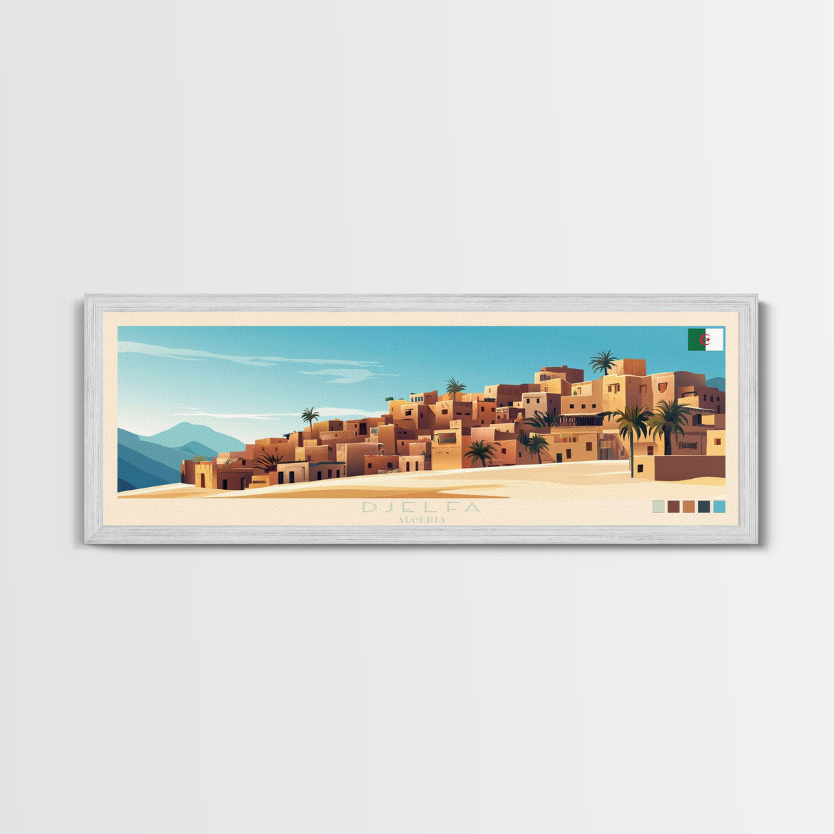 Djelfa, Algeria Panoramic Travel Poster Canvas Print, Djelfa, Algeria Painting, Algeria Art, Djelfa Panoramic Travel Art, Travel Painting