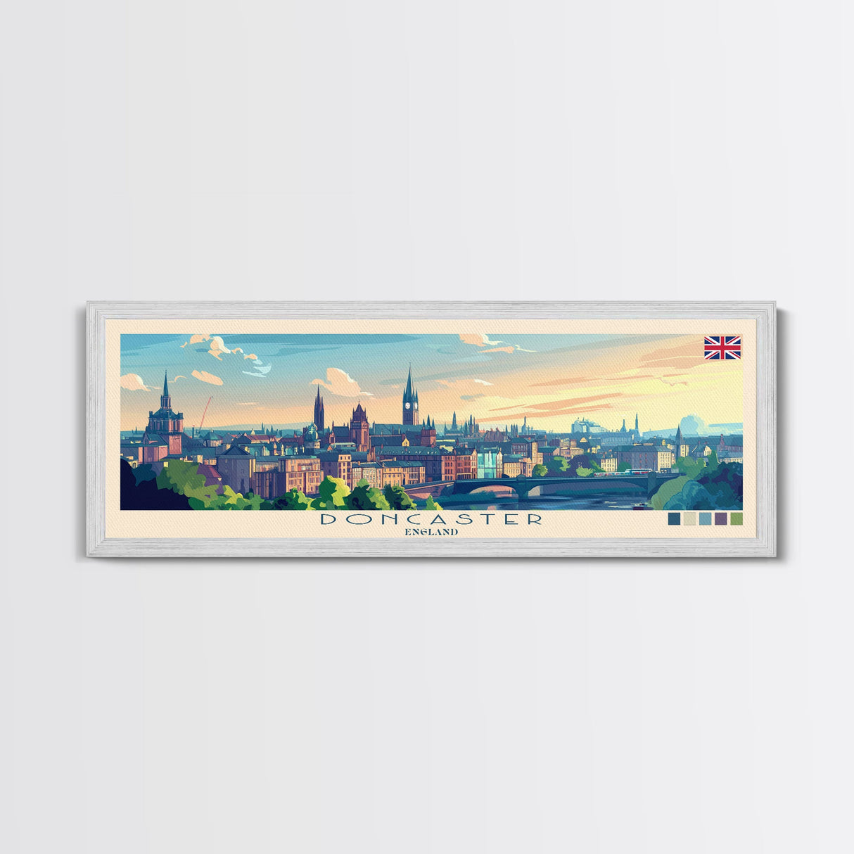 Doncaster, England Panoramic Travel Poster Canvas Print, Doncaster, England Painting, England Art, Doncaster Travel Art, Guest Room Painting