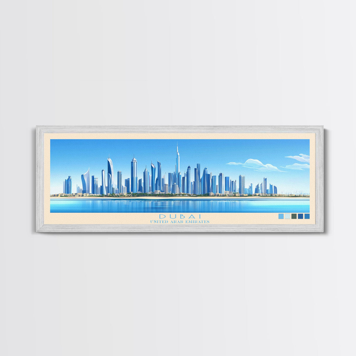 Dubai, United Arab Emirates Panoramic Travel Poster Canvas Print, Dubai, United Arab Emirates Painting, United Arab Emirates Art, Dubai Travel Art, Living Room Painting