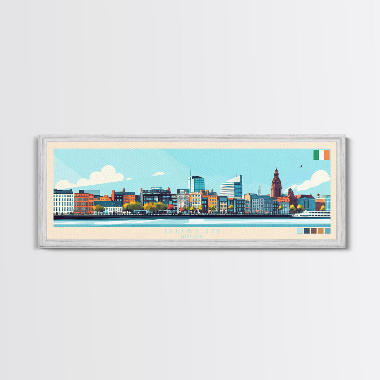 Dublin, Ireland Travel Poster Panoramic Canvas Print, Dublin, Ireland Painting, Ireland Art, Dublin Travel Art, Guest Room Painting