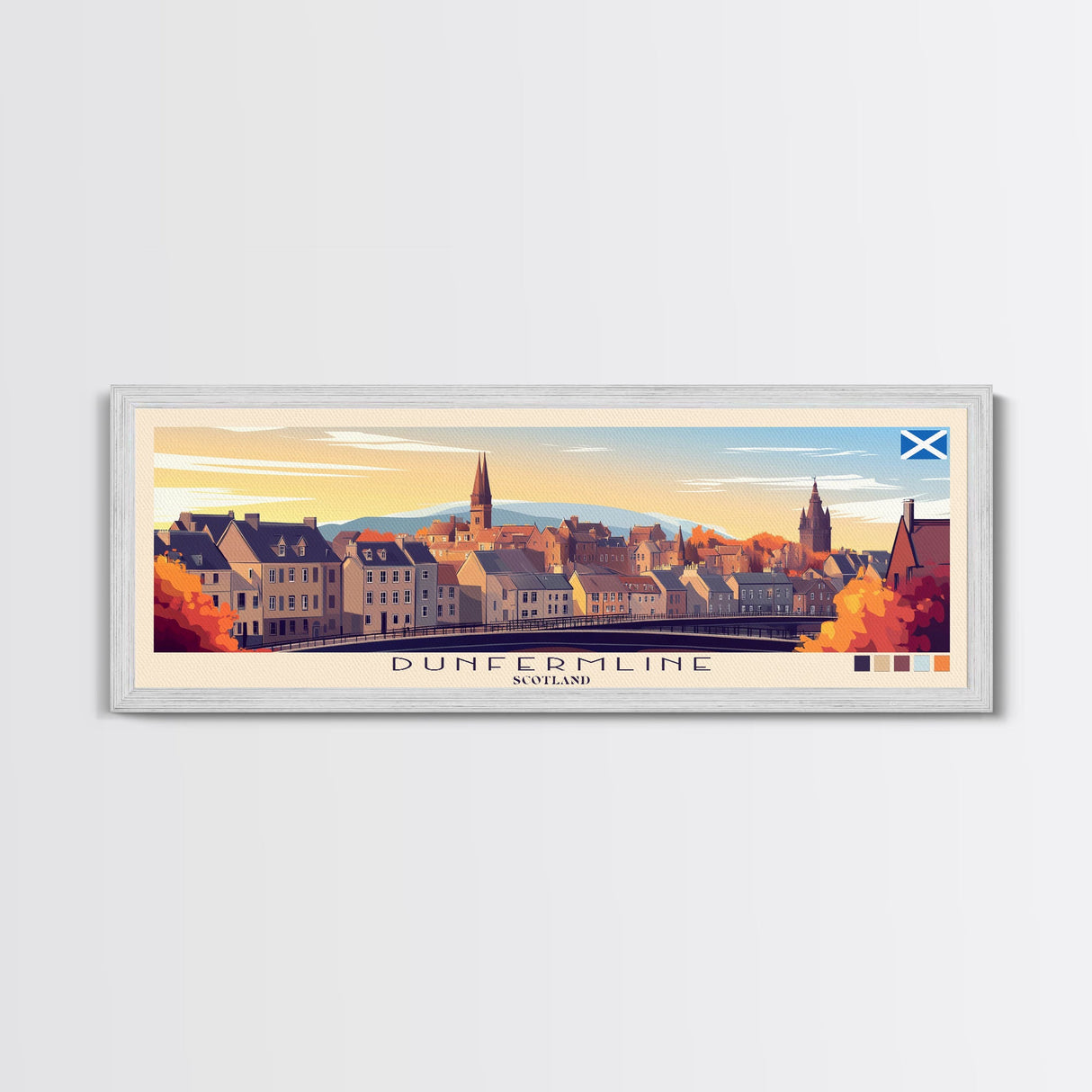 Dunfermline, Scotland Panoramic Travel Poster Canvas Print, Dunfermline, Scotland Painting, Scotland Art, Dunfermline Travel Art, Guest Room Painting