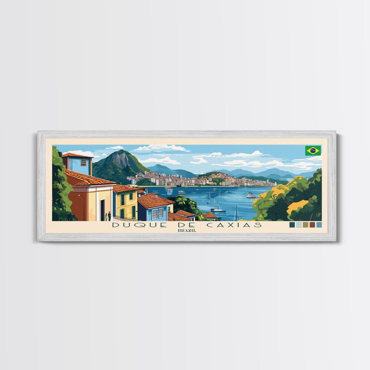 Panoramic Travel Poster Duque de Caxias, Brazil Canvas Print, Duque de Caxias, Brazil Painting, Brazil Art, Duque de Caxias Travel Art, Guest Room Painting