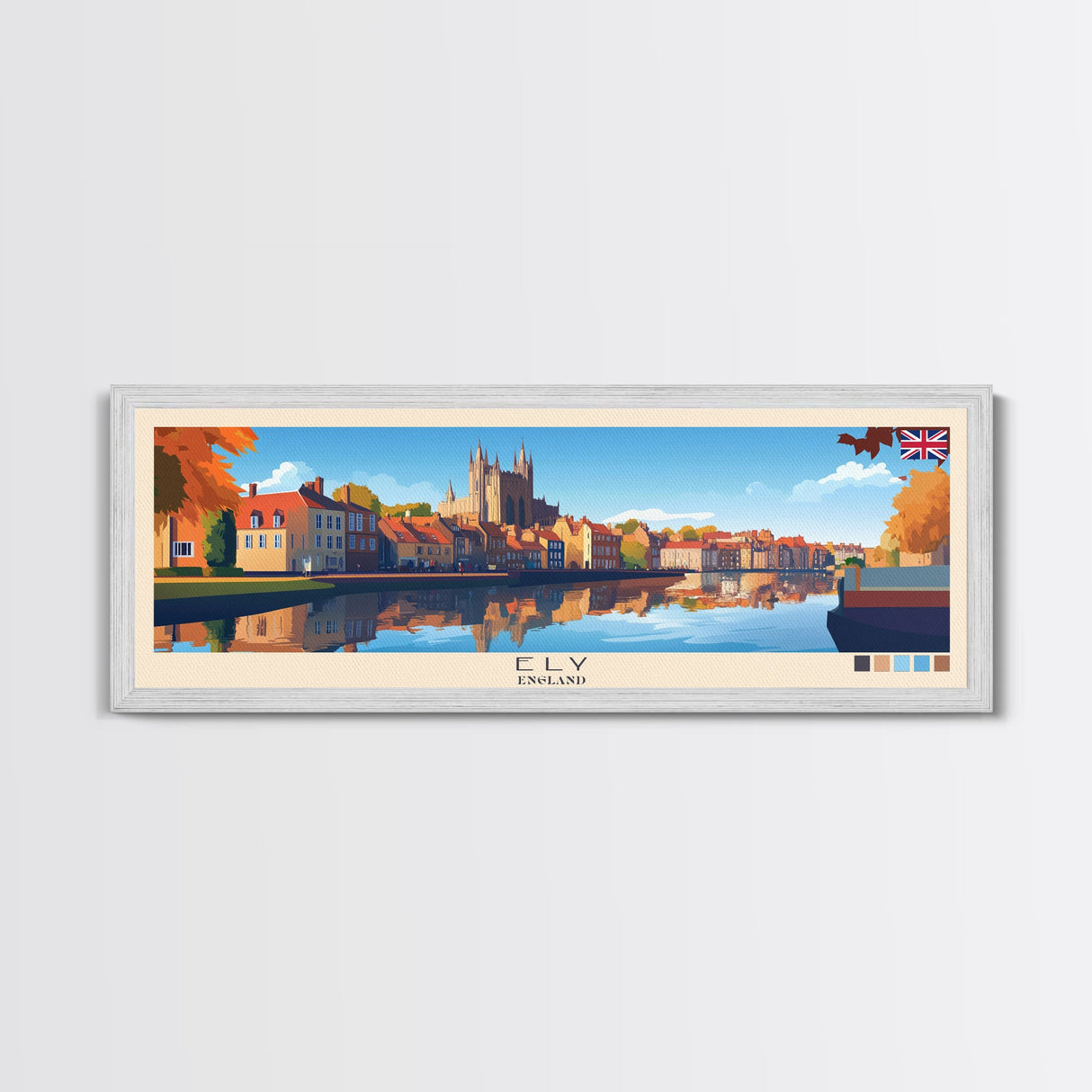 Ely, England Travel Poster Panoramic Canvas Print, Ely, England Painting, England Art, Ely Travel Art, Guest Room Painting