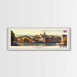 Panoramic Travel Poster Exeter, England Canvas Print, Exeter, England Painting, England Art, Exeter Travel Art, Guest Room Painting