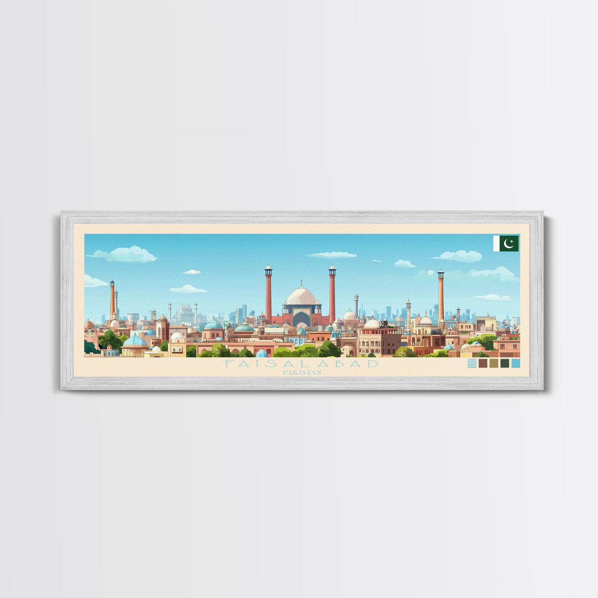 Faisalabad, Pakistan Panoramic Travel Poster Canvas Print, Faisalabad, Pakistan Painting, Pakistan Art, Faisalabad Panoramic Travel Art, Travel Painting