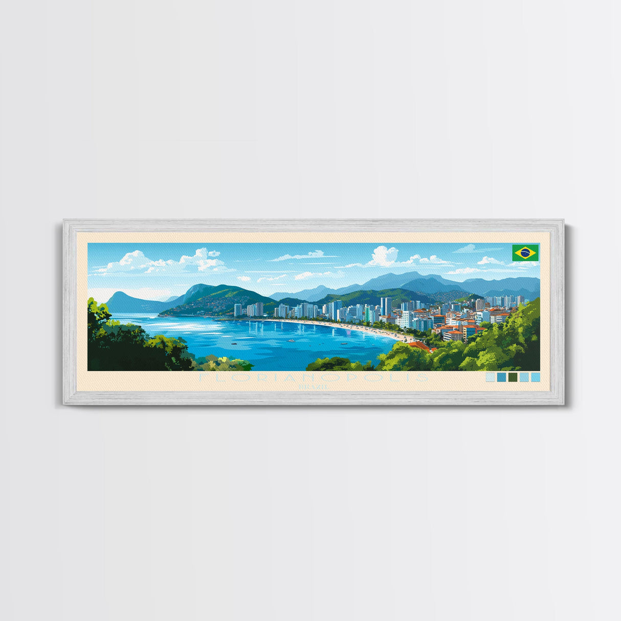 Florianopolis, Brazil Panoramic Travel Poster Canvas Print, Florianopolis, Brazil Painting, Brazil Art, Florianopolis Panoramic Travel Art, Travel Painting