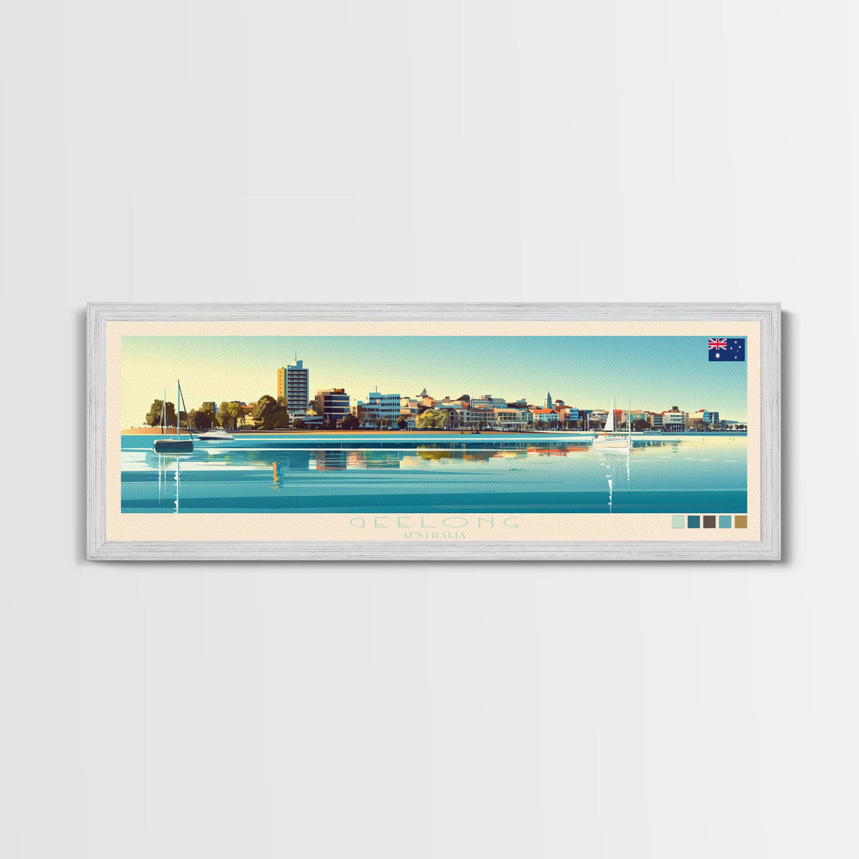 Geelong, Australia Travel Poster Panoramic Canvas Print, Geelong, Australia Painting, Australia Art, Geelong Travel Art, Guest Room Painting