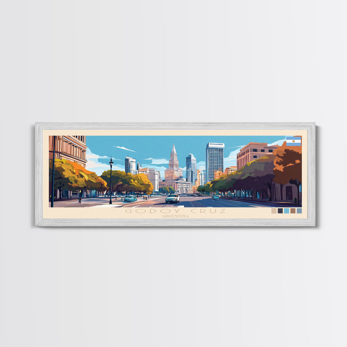 Godoy Cruz, Argentina Panoramic Travel Poster Canvas Print, Godoy Cruz, Argentina Painting, Argentina Art, Godoy Cruz Travel Art, Guest Room Painting