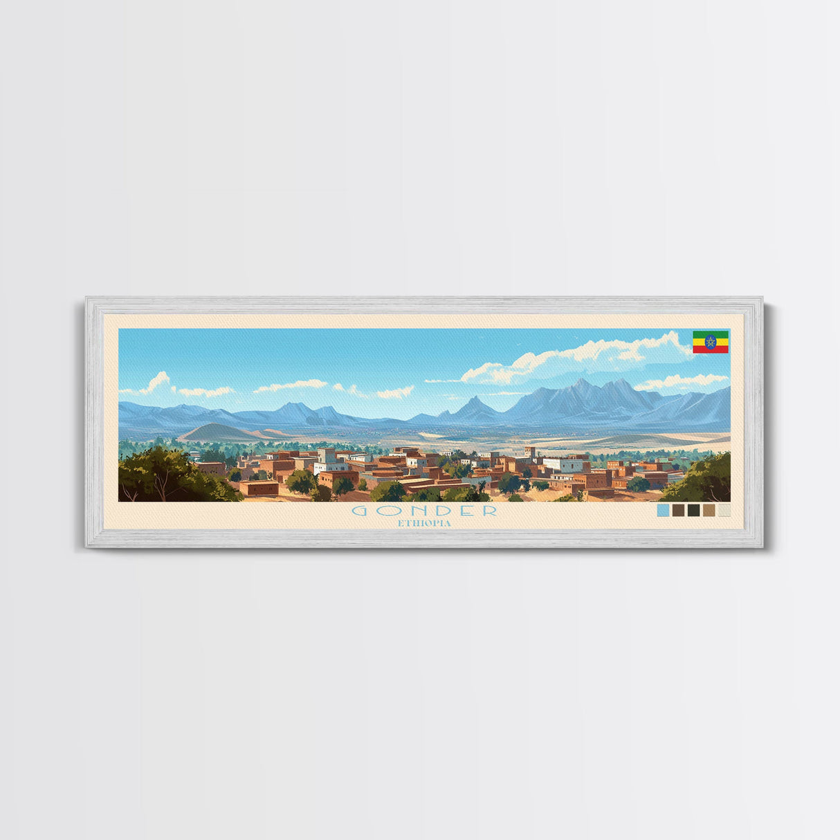 Gonder, Ethiopia Panoramic Travel Poster Canvas Print, Gonder, Ethiopia Painting, Ethiopia Art, Gonder Panoramic Travel Art, Travel Painting